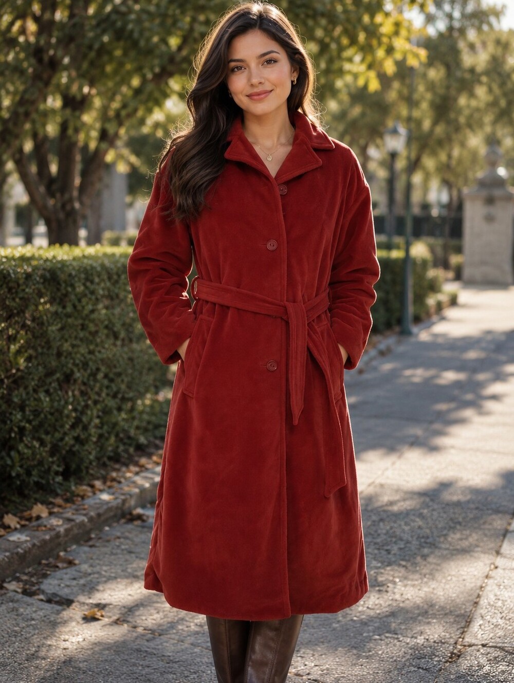 Juli De Roma Kajjmir Finest Man Made Cashmere Red Belted Long Coat. Sz.8.